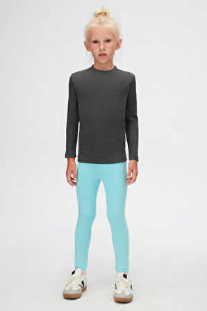 Antrasit Basic Unisex Çocuk Kışlık Sıfır Yaka Uzun Kollu Tişört