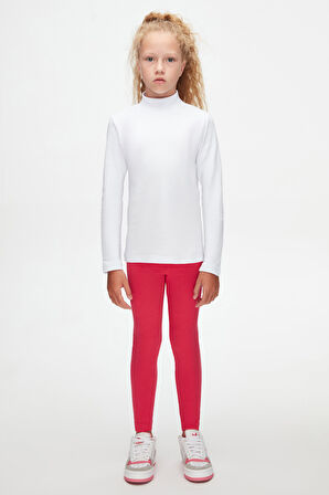 Beyaz Basic Kışlık Yarım Balıkçı Yaka Uzun Kollu Kız Çocuk Tişört