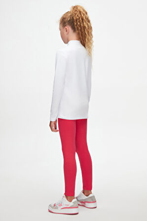 Beyaz Basic Kışlık Yarım Balıkçı Yaka Uzun Kollu Kız Çocuk Tişört