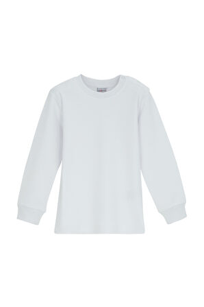 Beyaz Basic Kız Çocuk Çıtçıtlı Sıfır Yaka Kışlık Uzun Kol Tişört