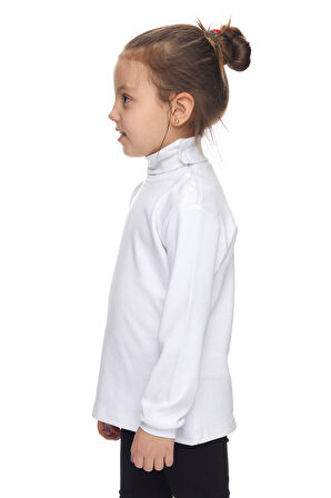 Beyaz Basic Kız Çocuk Çıtçıtlı Tam Balıkçı Yaka Şardonlu Kışlık Uzun Kollu Tişört