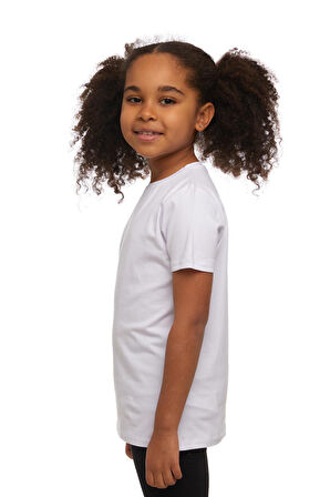 Beyaz Basic Unisex Çocuk Sıfır Yaka Kısa Kollu Tişört