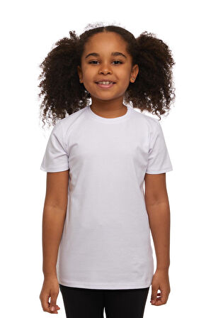 Beyaz Basic Unisex Çocuk Sıfır Yaka Kısa Kollu Tişört