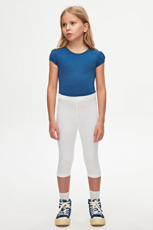 Beyaz Basic Kız Çocuk Diz Altı Tayt Kapri