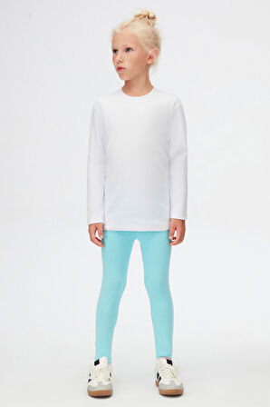 Beyaz Basic Unisex Çocuk Kışlık Sıfır Yaka Uzun Kollu Tişört