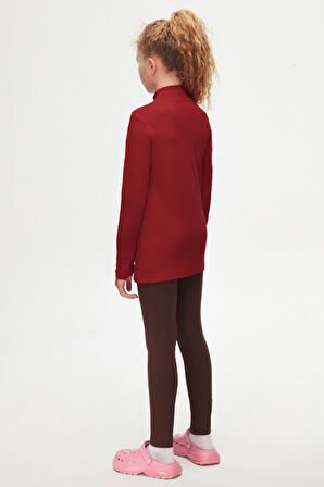 Bordo Basic Kışlık Yarım Balıkçı Yaka Uzun Kollu Kız Çocuk Tişört