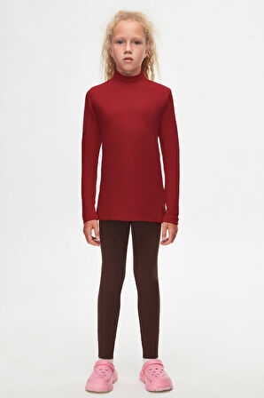 Bordo Basic Kışlık Yarım Balıkçı Yaka Uzun Kollu Kız Çocuk Tişört