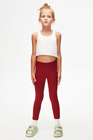 Bordo Basic Kız Çocuk Kışlık Tayt