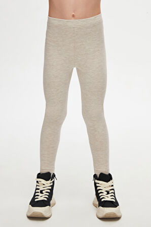 Koyu Bej Melanj Basic Kız Çocuk Yazlık Tayt