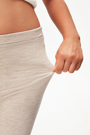 Koyu Bej Melanj Basic Kız Çocuk Diz Altı Tayt Kapri