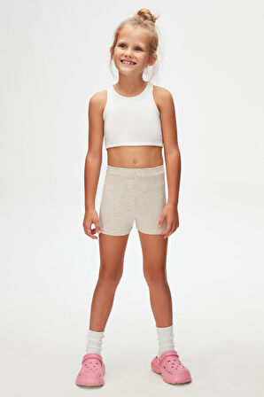 Koyu Bej Melanj Basic Kız Çocuk Dans Şort