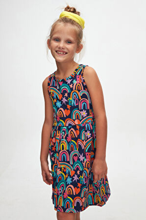 Brave & Happy Kız Çocuk Desenli Kolsuz Elbise