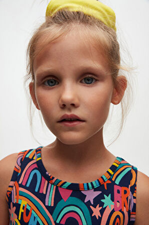 Brave & Happy Kız Çocuk Desenli Kolsuz Elbise