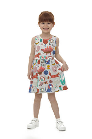 Roaring Animals Kız Çocuk Desenli Kolsuz Elbise