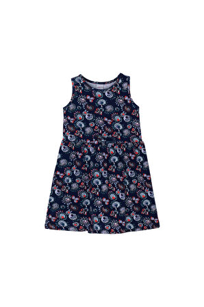 Momordica Kız Çocuk Desenli Kolsuz Elbise