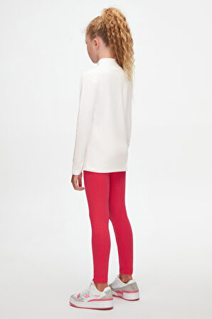 Ekru Basic Kışlık Yarım Balıkçı Yaka Uzun Kollu Kız Çocuk Tişört