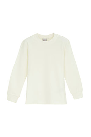 Ekru Basic Kız Çocuk Çıtçıtlı Sıfır Yaka Kışlık Uzun Kol Tişört