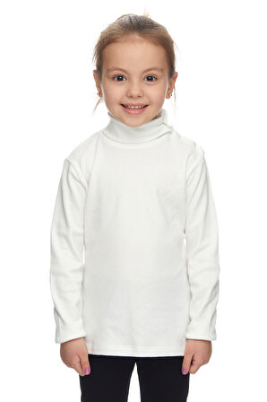 Ekru Basic Kız Çocuk Çıtçıtlı Tam Balıkçı Yaka Şardonlu Kışlık Uzun Kollu Tişört