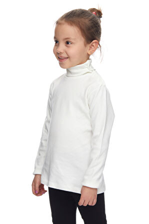 Ekru Basic Kız Çocuk Çıtçıtlı Tam Balıkçı Yaka Şardonlu Kışlık Uzun Kollu Tişört