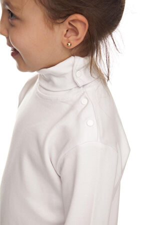 Ekru Basic Kız Çocuk Çıtçıtlı Tam Balıkçı Yaka Şardonlu Kışlık Uzun Kollu Tişört