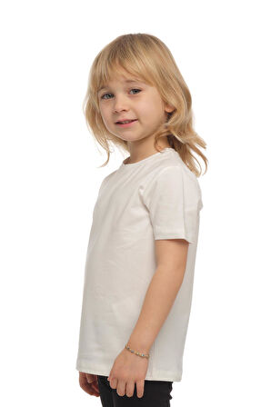 Ekru Basic Unisex Çocuk Sıfır Yaka Kısa Kollu Tişört
