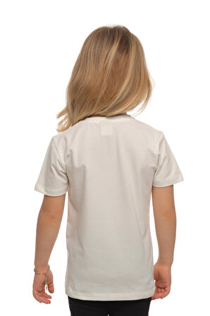 Ekru Basic Unisex Çocuk Sıfır Yaka Kısa Kollu Tişört