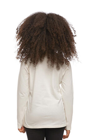 Ekru Basic Unisex Çocuk Mevsimlik Sıfır Yaka Uzun Kollu Tişört