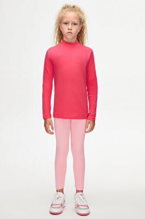 Fuşya Basic Kışlık Yarım Balıkçı Yaka Uzun Kollu Kız Çocuk Tişört