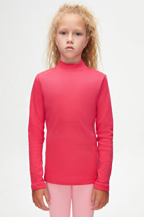 Fuşya Basic Kışlık Yarım Balıkçı Yaka Uzun Kollu Kız Çocuk Tişört