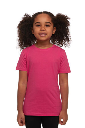 Fuşya Basic Unisex Çocuk Sıfır Yaka Kısa Kollu Tişört