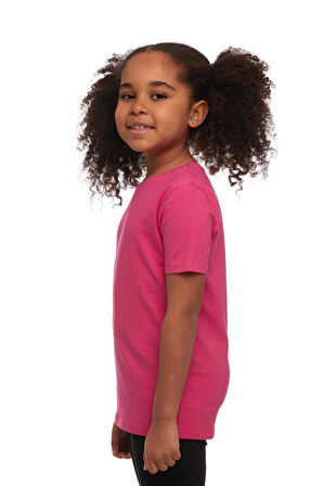 Fuşya Basic Unisex Çocuk Sıfır Yaka Kısa Kollu Tişört