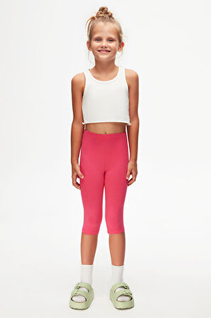 Fuşya Basic Kız Çocuk Diz Altı Tayt Kapri