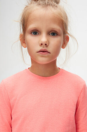 Fosfor Fuşya Basic Unisex Çocuk Mevsimlik Sıfır Yaka Uzun Kollu Tişört