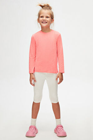 Fosfor Fuşya Basic Unisex Çocuk Mevsimlik Sıfır Yaka Uzun Kollu Tişört