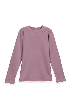 Gül Kurusu Basic Kışlık Sıfır Yaka Uzun Kollu Kız Çocuk Tişört
