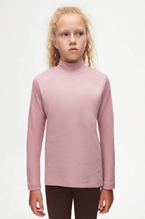 Gül Kurusu Basic Kışlık Yarım Balıkçı Yaka Uzun Kollu Kız Çocuk Tişört