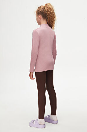 Gül Kurusu Basic Kışlık Yarım Balıkçı Yaka Uzun Kollu Kız Çocuk Tişört