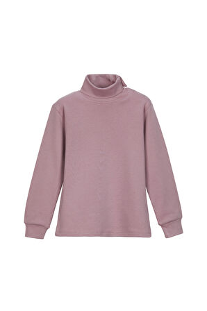 Gül Kurusu Basic Kız Çocuk Çıtçıtlı Tam Balıkçı Yaka Şardonlu Kışlık Uzun Kollu Tişört