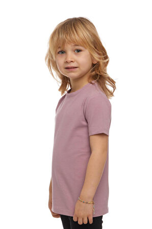 Gül Kurusu Basic Unisex Çocuk Sıfır Yaka Kısa Kollu Tişört