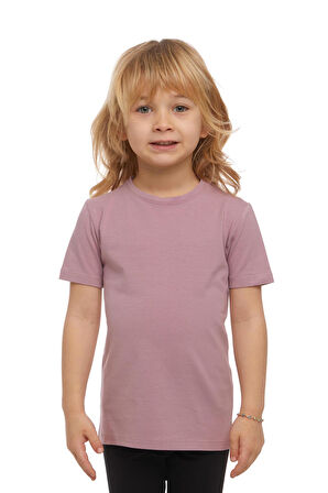 Gül Kurusu Basic Unisex Çocuk Sıfır Yaka Kısa Kollu Tişört