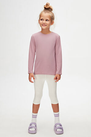 Gül Kurusu Basic Unisex Çocuk Mevsimlik Sıfır Yaka Uzun Kollu Tişört