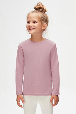 Gül Kurusu Basic Unisex Çocuk Mevsimlik Sıfır Yaka Uzun Kollu Tişört