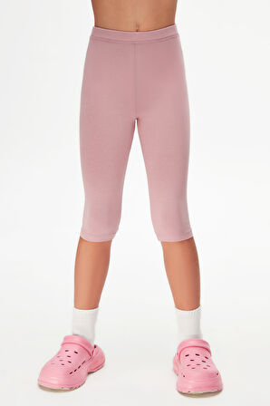 Gül Kurusu Basic Kız Çocuk Diz Altı Tayt Kapri