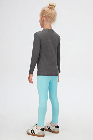 Koyu Gri Basic Kışlık Sıfır Yaka Uzun Kollu Kız Çocuk Tişört