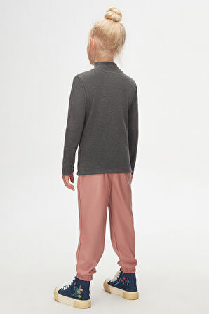 Koyu Gri Basic Kışlık Yarım Balıkçı Yaka Uzun Kollu Kız Çocuk Tişört