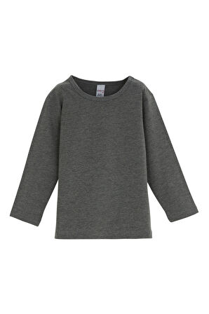 Koyu Gri Basic  Çıtçıtlı Uzun Kollu Bebek Tişört