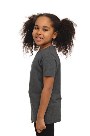 Koyu Gri Basic Unisex Çocuk Sıfır Yaka Kısa Kollu Tişört