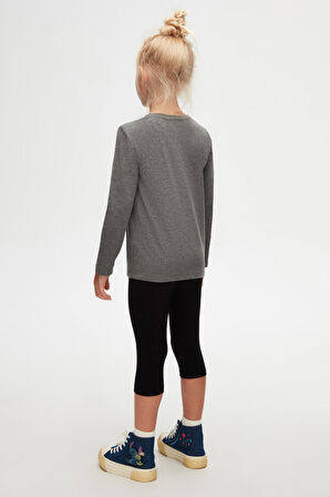 Koyu Gri Basic Unisex Çocuk Mevsimlik Sıfır Yaka Uzun Kollu Tişört