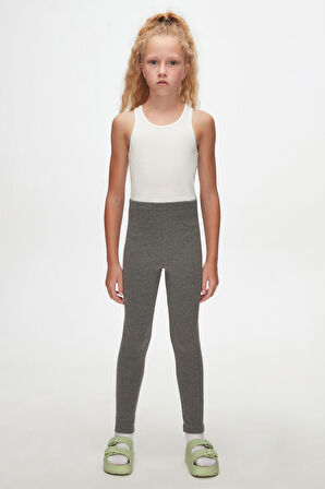 Koyu Gri Basic Kız Çocuk Kışlık Tayt