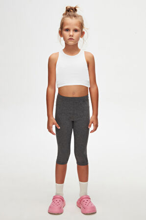 Koyu Gri Basic Kız Çocuk Diz Altı Tayt Kapri